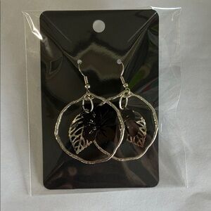 Hawaiian Silver and Black Hibiscus Hoop Earrings